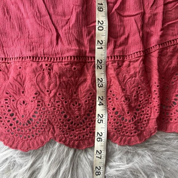 Knox Rose Womens Top Size XXL Plus Solid Red Eyelet Lace Short Sleeve Bohemian - Picture 7 of 9